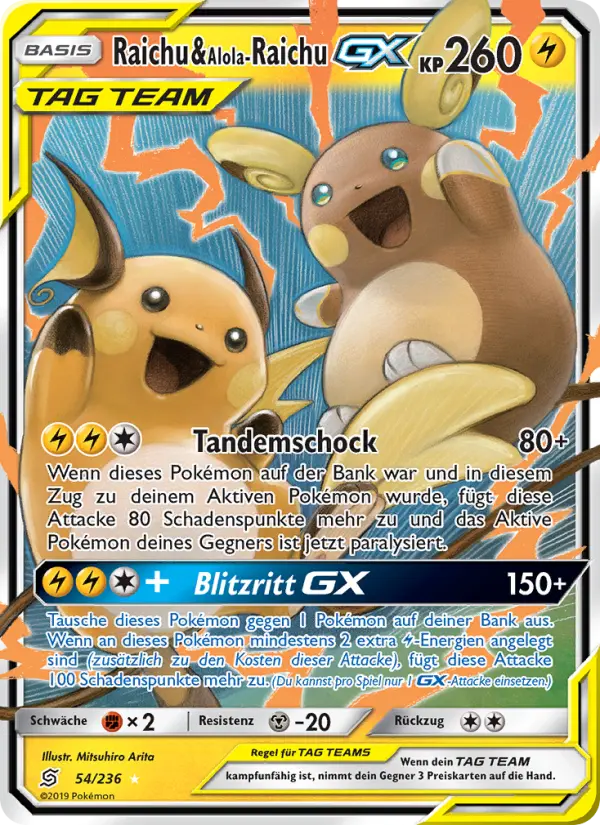Raichu & Alola-Raichu GX #54