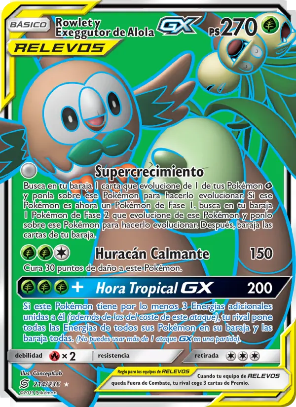 Rowlet y Exeggutor de Alola GX #214 — Mentes Unidas