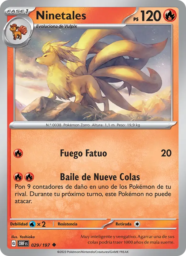 Ninetales #029 — Llamas Obsidianas (Reverse Holo)