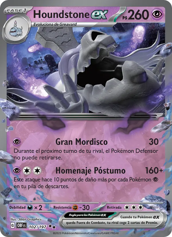 Houndstone ex #102 — Llamas Obsidianas