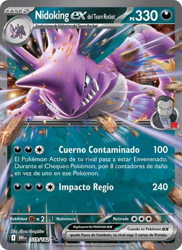 Nidoking ex del Team Rocket #119 — Rivales Predestinados