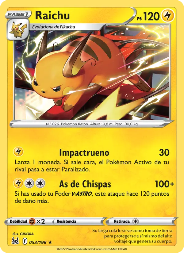 Raichu #053 — Origen Perdido (Reverse Holo)