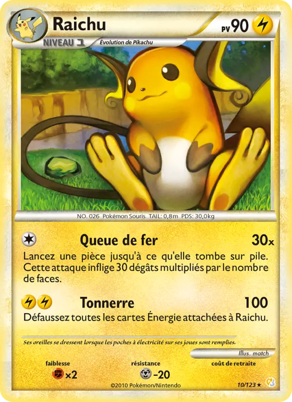 Raichu #10 — HeartGold SoulSilver (Reverse Holo)
