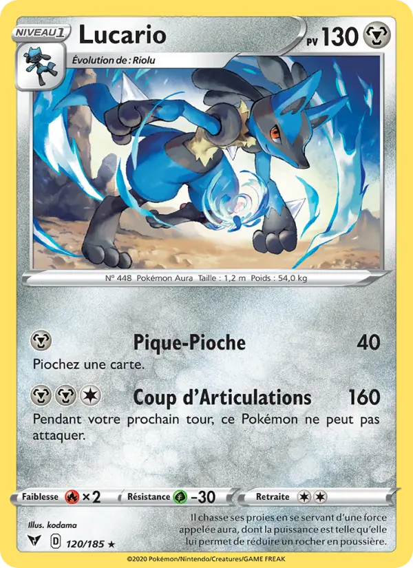 Lucario #120 — Voltage Éclatant (Reverse Holo)