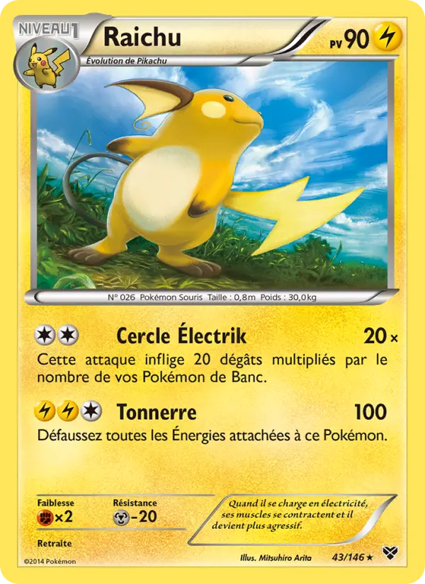 Raichu #43 — XY (Reverse Holo)