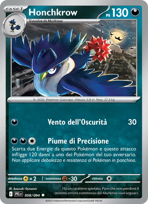 Honchkrow #058 — Flamme Spettrali (Reverse Holo)