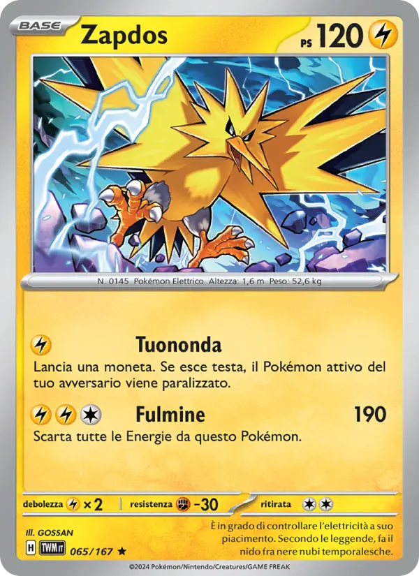 Zapdos #065 — Crepuscolo Mascherato (Reverse Holo)