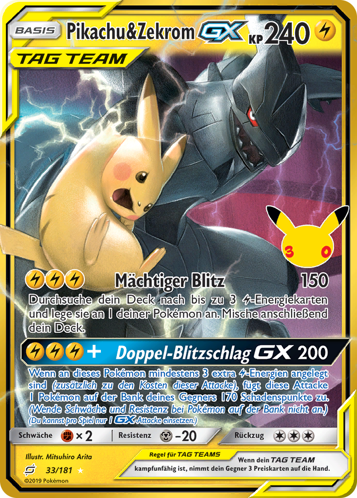 Pikachu & Zekrom GX (30C TEU 33) #33 — 30 Jahre