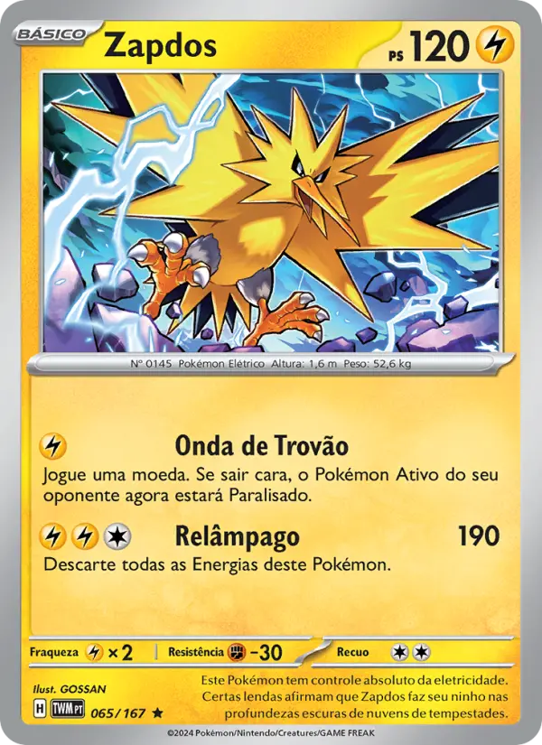Zapdos #065 — Máscaras do Crepúsculo (Reverse Holo)