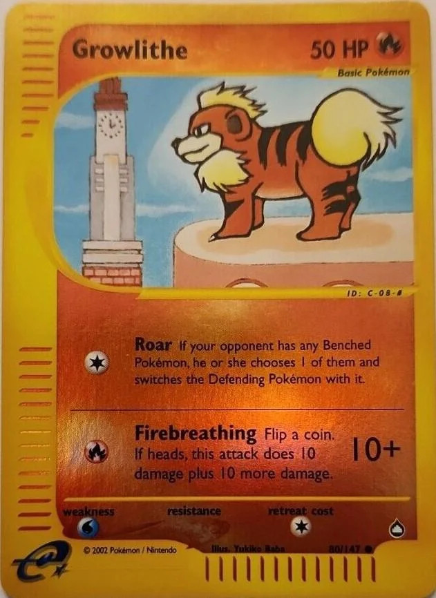Growlithe #80 — Aquapolis (Reverse Holo)
