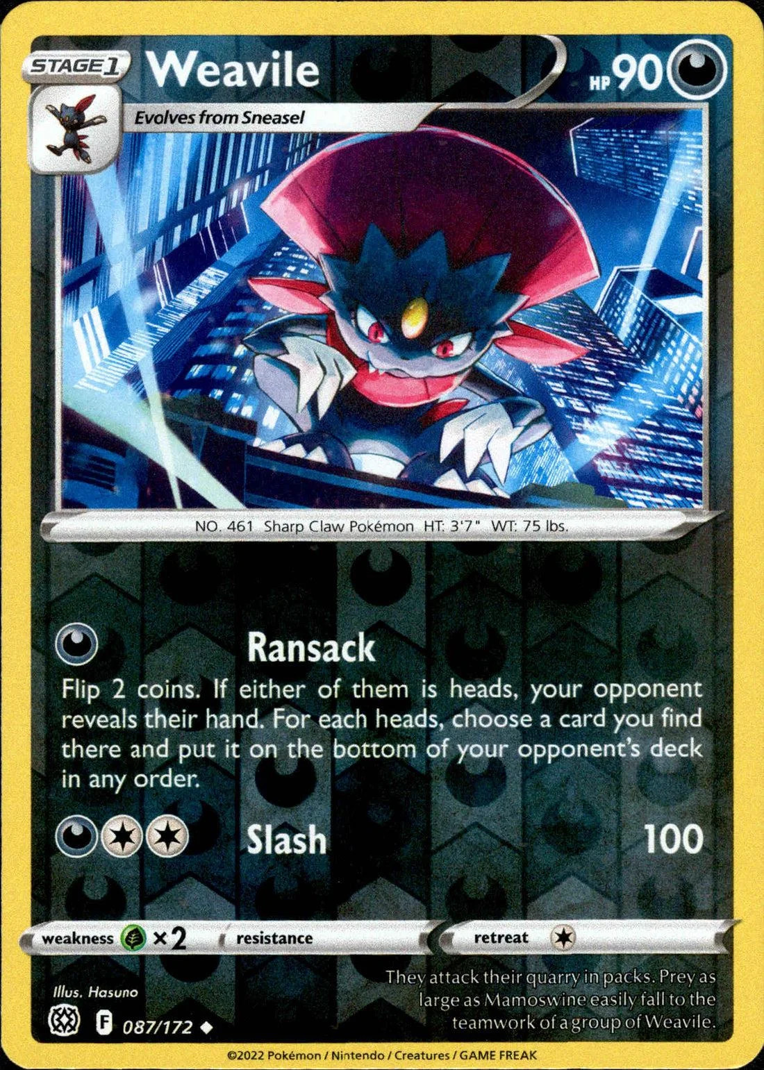 Weavile #087 — Astros Brillantes (Reverse Holo)