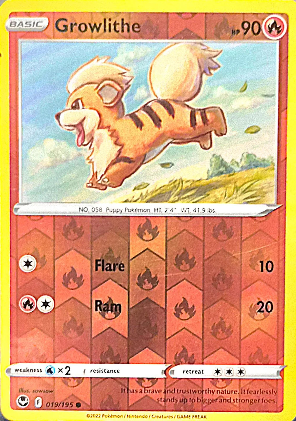 Growlithe #019 — Tempesta Argentata (Reverse Holo)