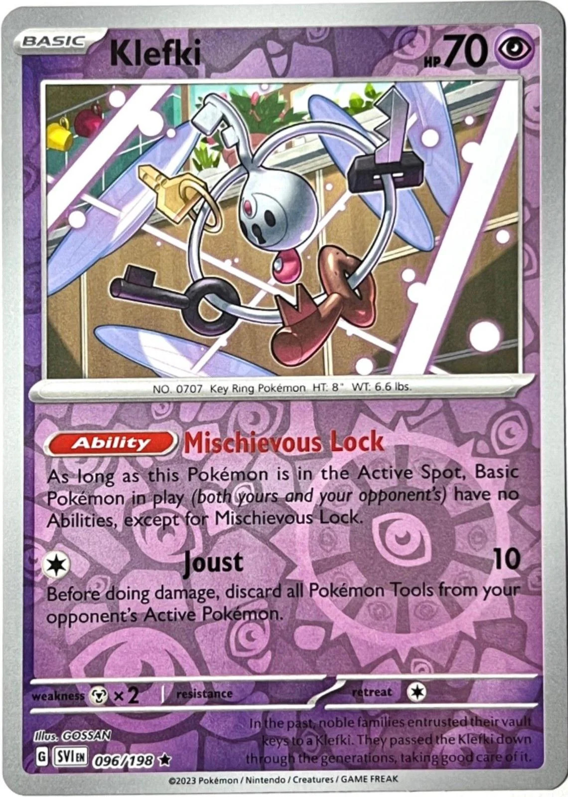Klefki #096 — Scarlatto e Violetto (Reverse Holo)