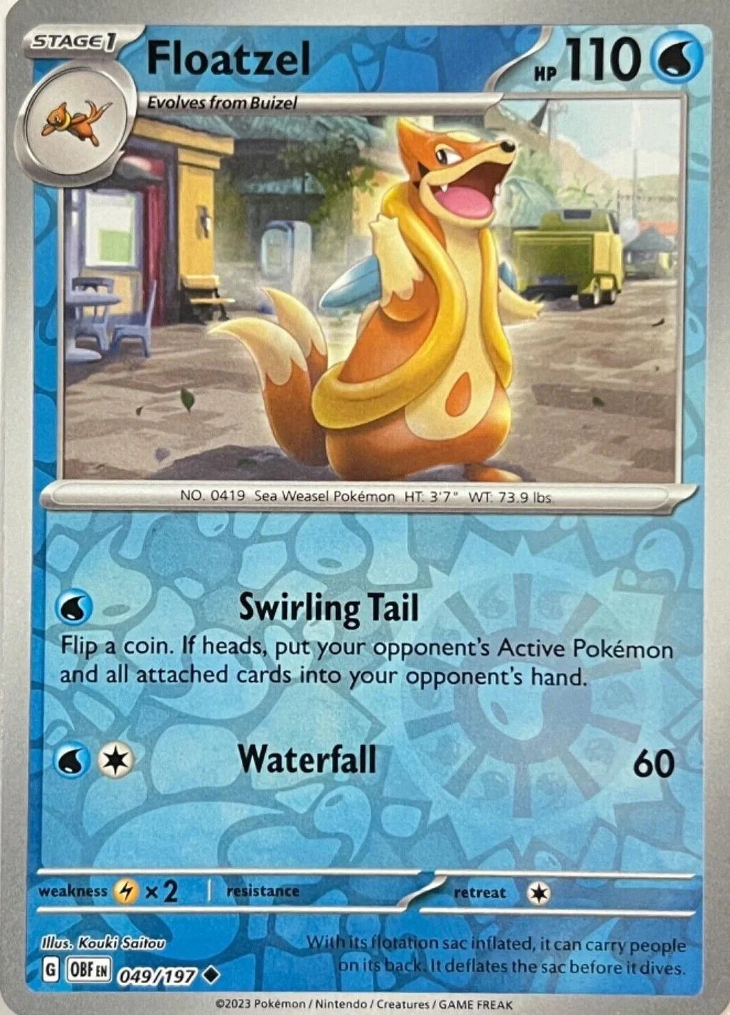 Floatzel #049 — Llamas Obsidianas (Reverse Holo)