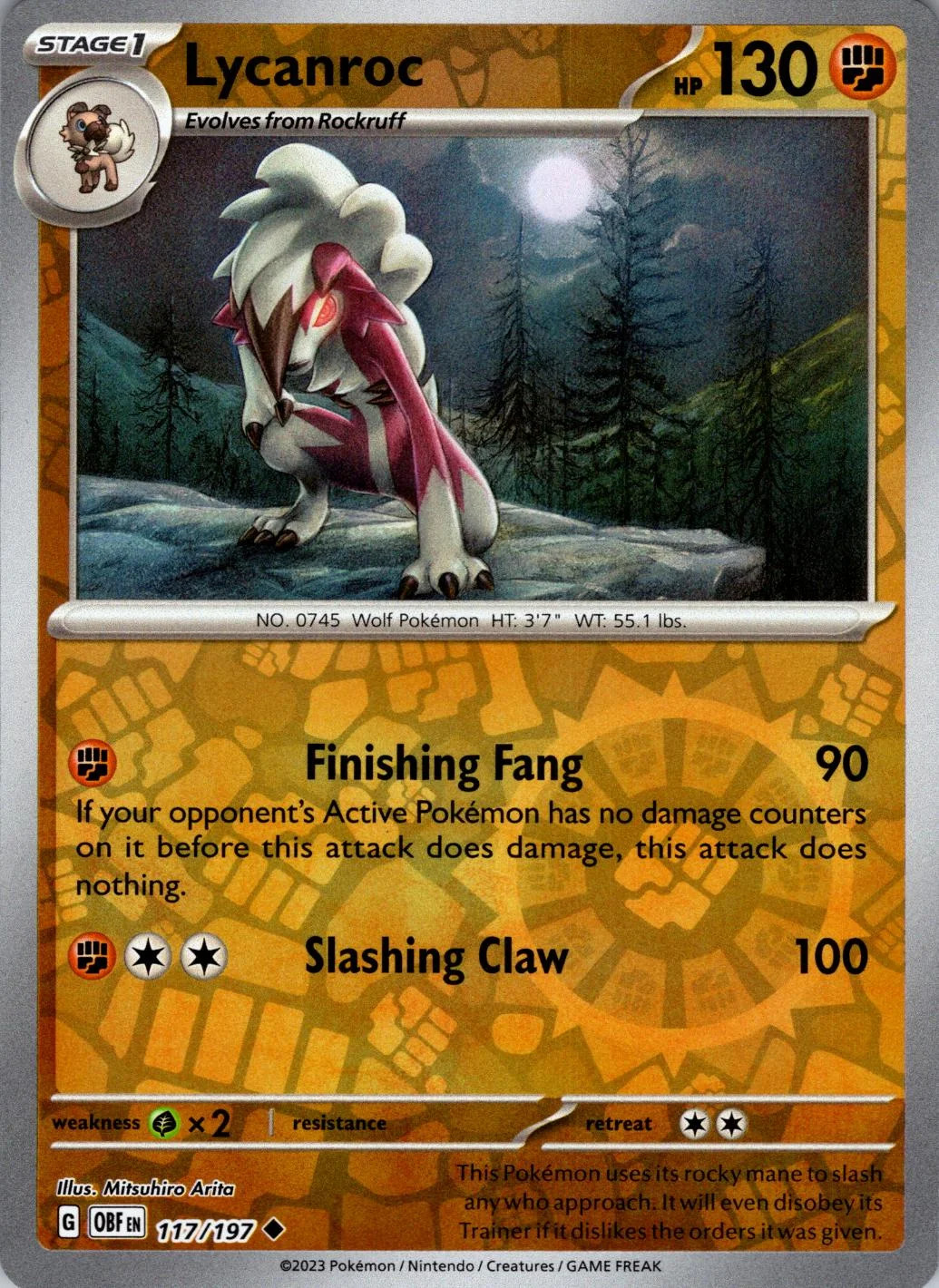 Lycanroc #117 — Obsidiana em Chamas (Reverse Holo)