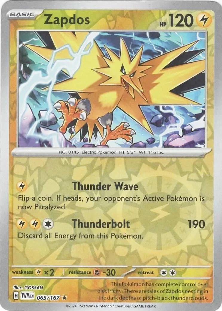 Zapdos #065 — Máscaras do Crepúsculo (Reverse Holo)