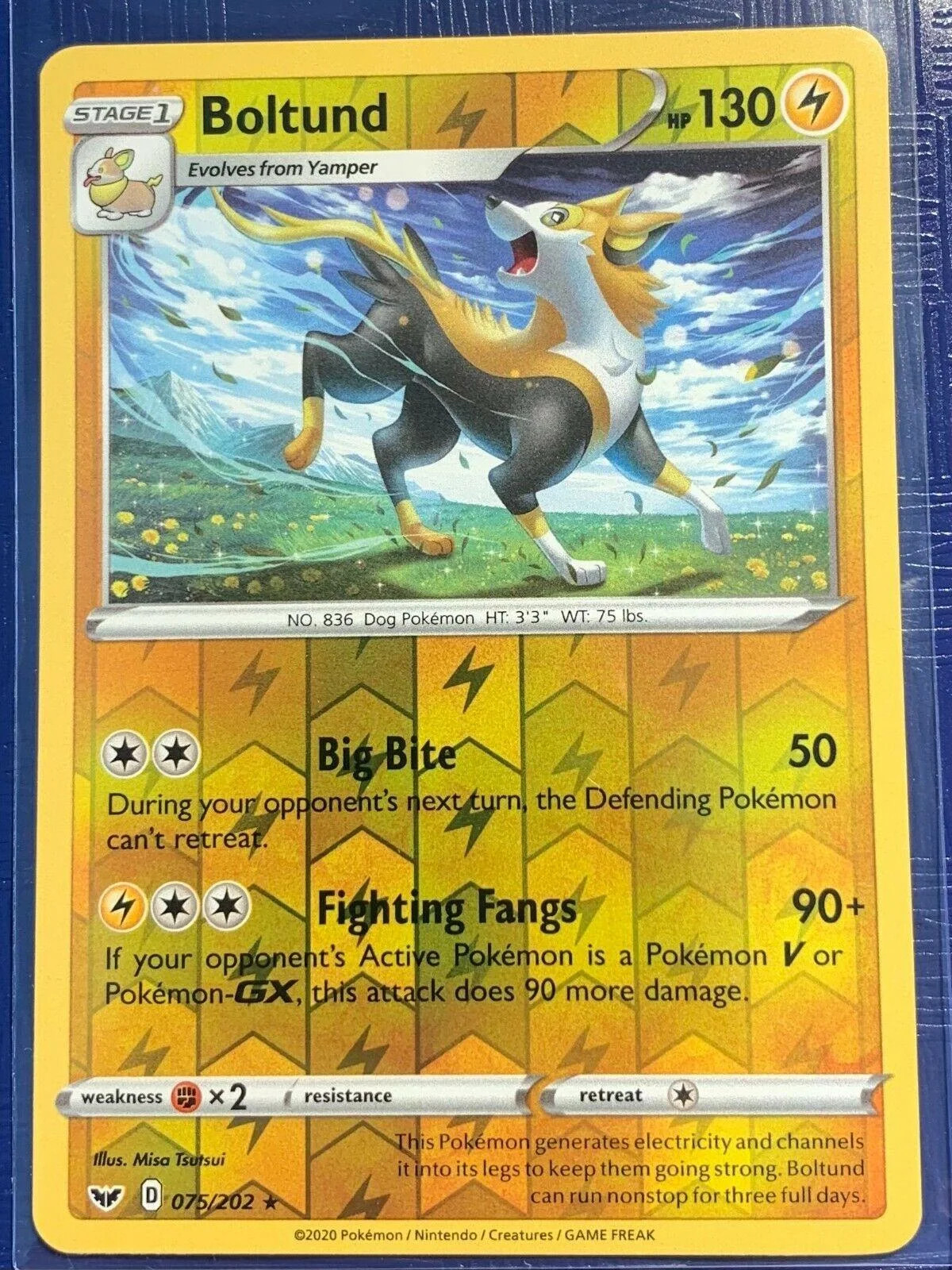 Boltund #75 — Espada y Escudo (Reverse Holo)