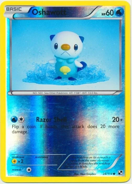 Oshawott #28 — Black & White (Reverse Holo)