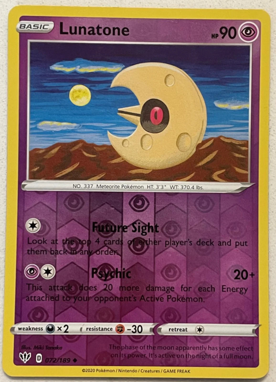 Lunatone #72 — Escuridão Incandescente (Reverse Holo)