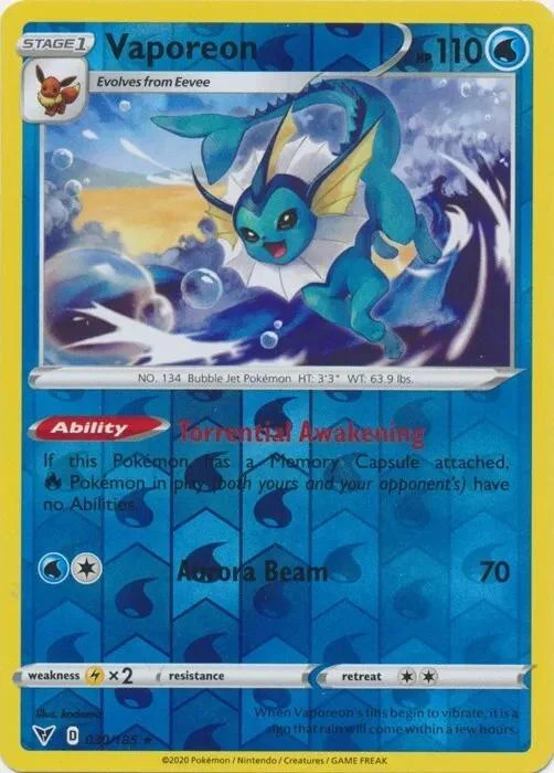 Vaporeon #30 — Voltaje Vívido (Reverse Holo)