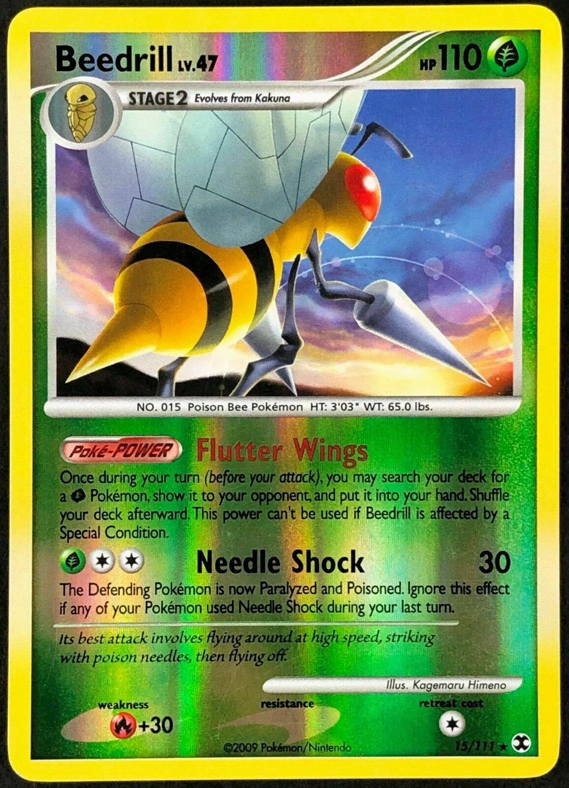 Beedrill Lv.47 #15 — Rising Rivals (Reverse Holo)