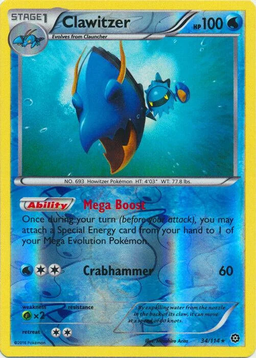 Clawitzer #34 — Asedio de Vapor (Reverse Holo)
