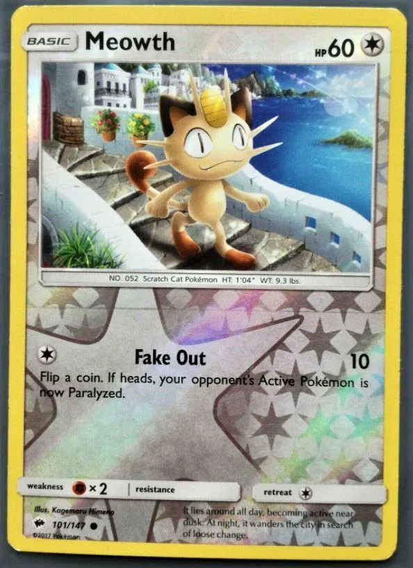 Meowth #101 — Sombras Ardientes (Reverse Holo)